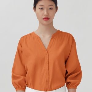Cuyana Burnt Orange Linen Button Front Blouse